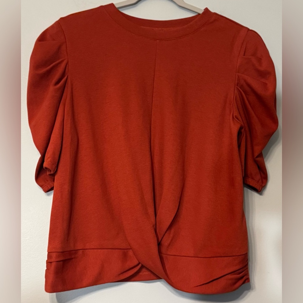 New Grace + Karma Twist Front Puff Sleeve Top In Rust (Burnt Orange) Size: M